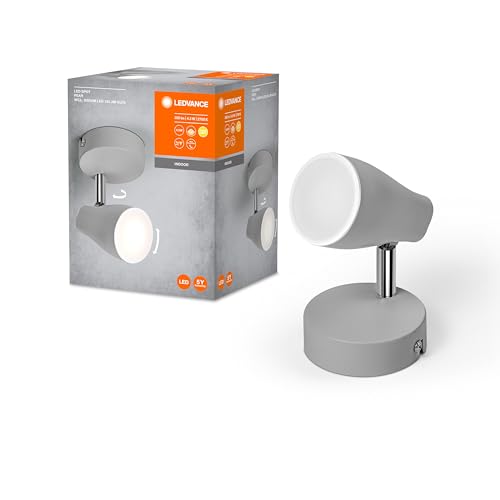 🔥 STARKER PREIS (-69%) LEDVANCE LED SPOT PEAR Deckenanbau-Spot, grau, 4.3W, 210lm, bietet gerichtetes Licht mit warmweißer Lichtfarbe, mit flexiblem GU10-Strahler, GU10-Lampe enthalten, IP20 Schutzklasse, 2700K