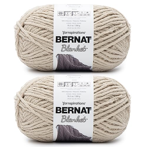 Bernat Blanket Super Bulky Acrylic Yarn - 2 Pack of 300g/10.5oz #6 Chunky Chenille Heavy Weight Yarn for Knitting and Crocheting, Amigurumi, Thick Blankets (Almond, 220 Yards 2-Pack)
