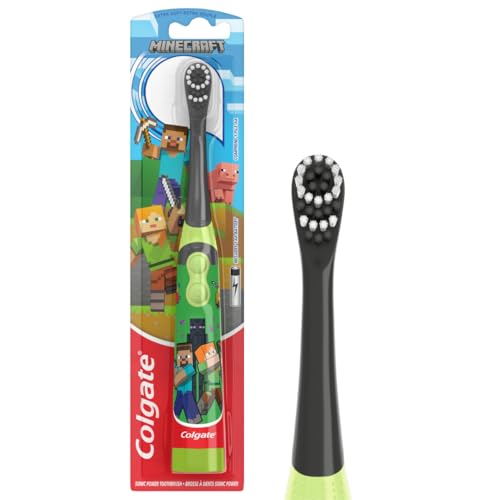 Colgate Kids Battery Powered Minecraft Toothbrush, Extra Soft Kids Battery Toothbrush with 1 AA Battery Included, Made for Ages 3 and Up, Features Easy On and Off Switch, Flat Lay Handle, 1 Count
