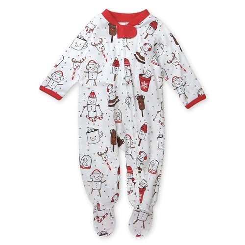 HonestBaby Sleep and Play Footed Holiday Pajamas One-Piece Sleeper Zip-front Organic Cotton PJs Baby Boys, Girls, Unisex, Ooie Gooie Holiday, 3-6 Months