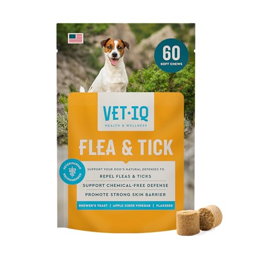 VetIQ Flea & Tick Support for Dogs, Flea and Tick Chewable for Dogs, Supports Dog's Natural Flea Defenses, Free of Added Chemicals and Garlic, Hickory Smoke Flavor, 60 Count