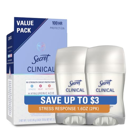 Secret Clinical Strength Invisible Solid Antiperspirant and Deodorant for Women, Stress Response, Twin Pack 1.6 oz each, 3.2oz Total