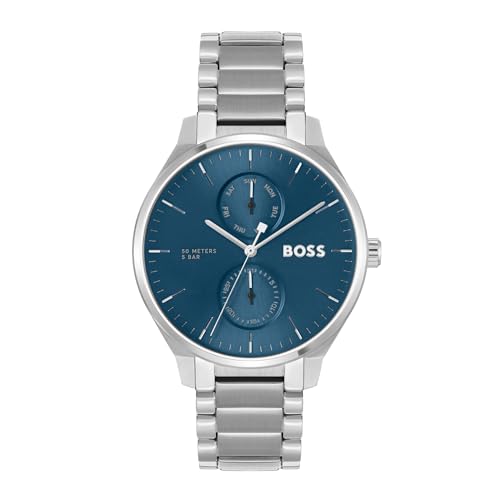 Tyler Qtz Multifunction Blue Sunray Round Dial Men's Watch|Stainless Steel Material|Silver Color Band - 1514106