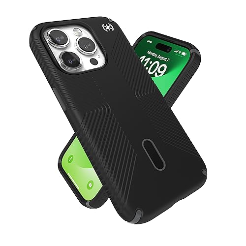 Speck MagSafe Case for iPhone 15 Pro - Drop & Camera Protection, ClickLock No-Slip, Wireless Charging Compatible, Fits All 6.1 Inch Models - Black/Slate Grey/White