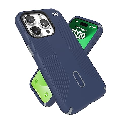 Speck MagSafe Case for iPhone 15 Pro - Drop & Camera Protection, ClickLock No-Slip, Wireless Charging Compatible, Fits All 6.1 Inch Models - Coastal Blue/Dust Grey/White