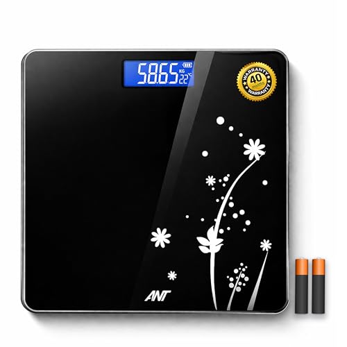 ANT Flora Bud Digital Body Weight Weighing Scale, 180kg Capacity, 50g Accuracy, 5mm Tempered Glass, High Precision Strain Sensor, LCD Display, Auto On
