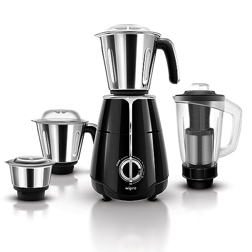 Wipro Elato FMG206 1000 Watt Mixer Grinder with 4 Jars,Heavy Duty 100% Copper Motor,Superfast Grinding,Stone Pounding Blade for Masala, 4 Jars Mixer G