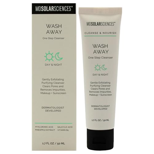 MDSolarSciences Wash Away One Step Cleanser | Gentle Foaming Oil Cleanser with Salicylic Acid, Apple & Pineapple Extracts | Hydrating, Exfoliating & Purifying | Clean| 1.7 oz