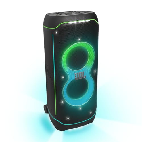 JBL Partybox Ultimate - Multi Purpose Party Speaker, with Wi-fi & Bluetooth Connectivity, Wireless, Lightshow, IPx4 Slashproof, Dual Mic & Guitar Inputs, Handle & Sturdy Wheels, Black