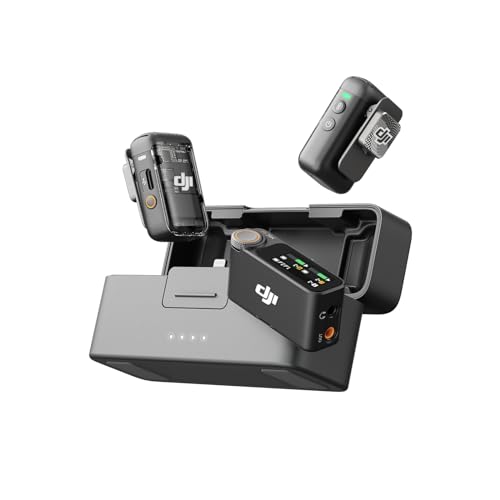 DJI Mic 2 (2 TX + 1 RX + Charging Case), Wireless Lavalier Microphone, Intelligent Noise Cancelling, 32-bit Float Internal Recording, 820 ft.(250m) Range, Microphone for iPhone, Android, Camera