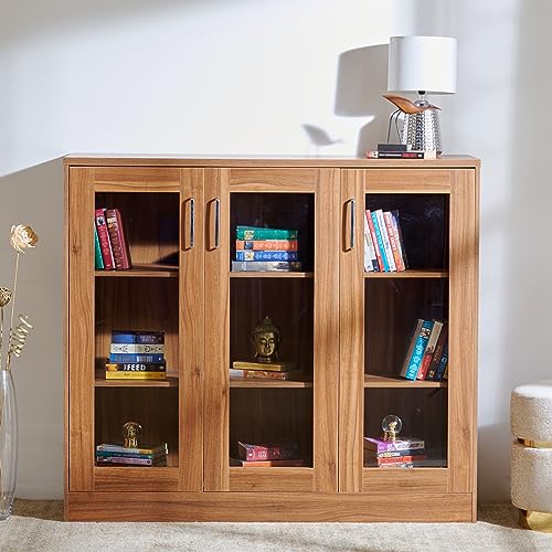 Quadro 3-Door Book Cabinet | Engineered Wood | Brown | 1 Year Warranty