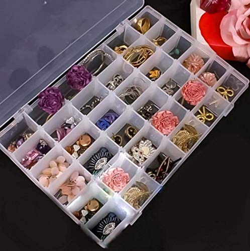 Leawall Plastic 36 Grid Multicolorpurpose jewellery organisers box Rectangular organizer storage box, with Adjustable Dividers, Transparent storage bo