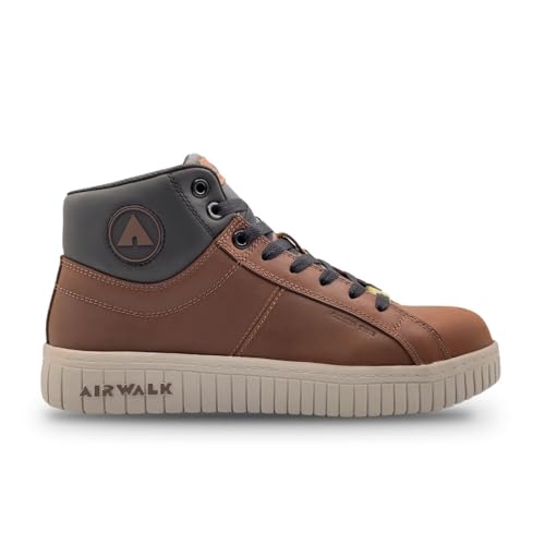 Airwalk Deuce Composite Toe Shoes for Men - Lightweight Work Safety Sneakers - Non-Slip, Electrical Hazard Resistant, Brown/Tan, 10 Wide