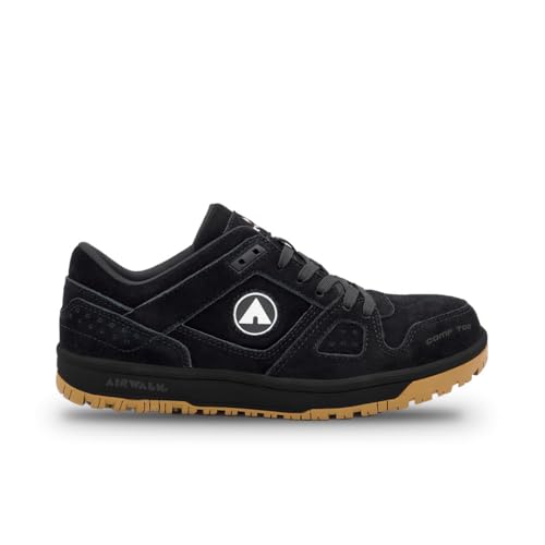 Airwalk Mongo Low Top Composite Toe Men’s Industrial Work Shoes, Black/Gum, Size 10.5, Wide, Comfortable & Light Work Shoes for Men, Electric Hazard, Slip Resistant