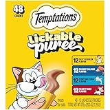 Temptations Creamy Puree Squeezable Lickable Cat Treats, Wet Cat Treats with Beef, Salmon, Chicken, and Tuna Variety Pack, 0.42 oz. Tubes, 48 Count