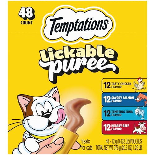 Temptations Creamy Puree Variety Pack of Lickable Cat Treats, 0.42 oz. Tubes, 48 Count