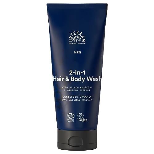 Urtekram - Men's 2-in-1 Hair & Body Wash - With Ginseng Extract & Organic Willow Charcoal - Refresh & Revitalizing - 200 ml - Vegan, Organic, Natural Origin
