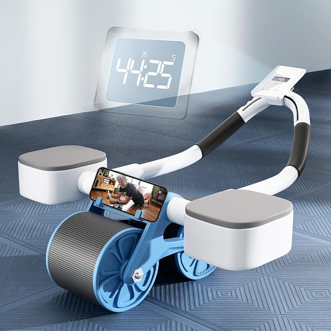 Lifelong LLAR02 Ab Roller With Automatic Rebound, Elbow Support, Timer & Mobile Holder, Dual Non-Slip Wheels, Professional Core Strength Training Ab R