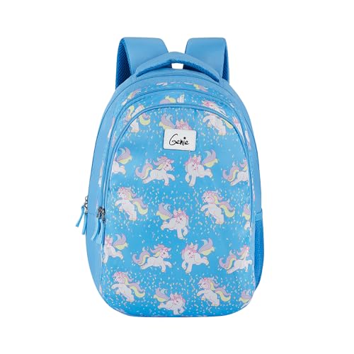 Safari Genie Unicorn School Bag for Girls, 17 inch Blue, 3 compartments Water Resistant 27 litres