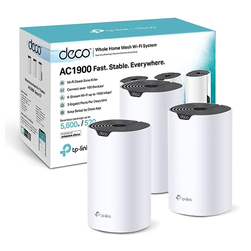 TP-Link Deco S1900 Mesh WLAN Set (3er Pack), AC1900 Dual Band Router & Repeater, 3X Gigabit Ports für Jede Einheit, empfohlen für Häuser mit 3-5 Schla