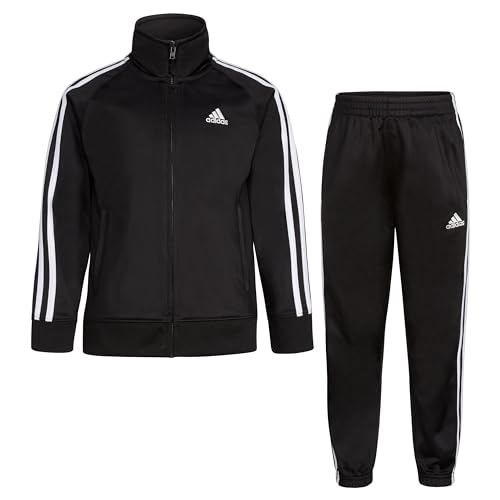 adidas Boy's Tricot Tracksuit Jacket Jogger Pant Set, Black, 3T