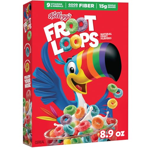 Kellogg’s Froot Loops Breakfast Cereal, Kids Cereal, Original, 8.9oz Box (1 Box)