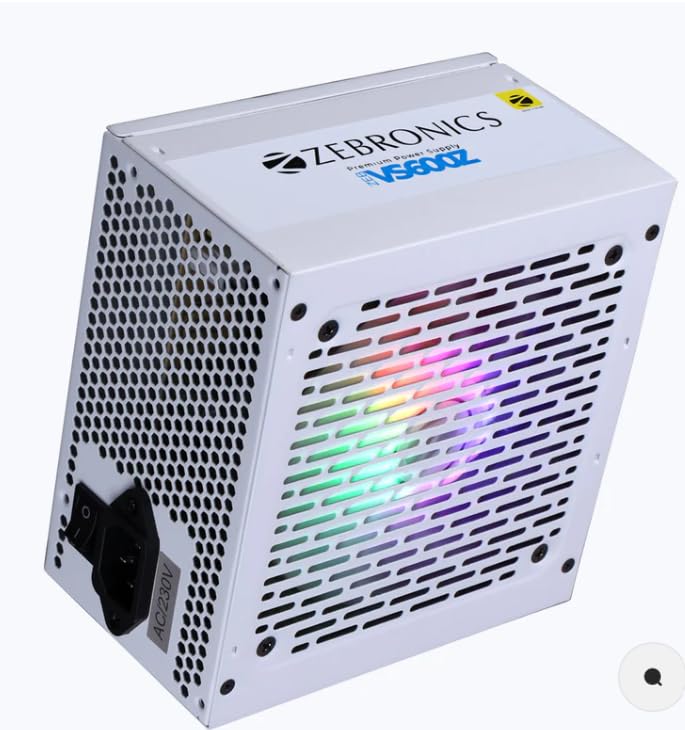 ZEBRONICS VS600Z 600W Premium Power Supply with Silent 120mm RGB Fan, Long Flat Cables, PCIe x 1, SATA x 4, 12V 36A (Max.), Over Voltage/Over Current/