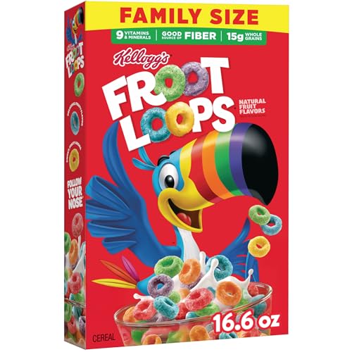 Kellogg’s Froot Loops Breakfast Cereal, Kids Cereal, Family Breakfast, Family Size, Original, 16.6oz Box (1 Box)