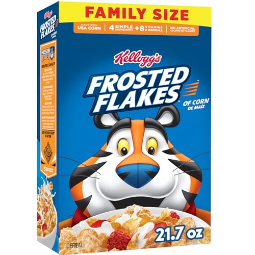 Kellogg's Frosted Flakes Breakfast Cereal, Kids Cereal, Family Breakfast, Family Size, Original, 21.7oz Box (1 Box)