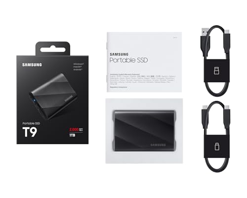 Samsung T9 Portable External SSD 1TB, USB 3.2, Speed up to 2,000 MB/s Read Speed, Storage for Professional Creators - videographers, Graphic Designers