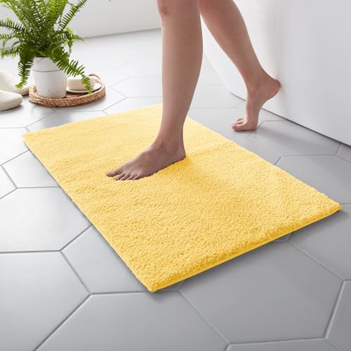 MARTHA STEWART Drylon Microfiber Bath Rug - 1 Piece, Ultra Soft Plush, Non-Slip, Thick, Washable Bathroom Rugs, Home Decor Accessories, Household Essentials, Small Bath Mat, 17" x 24"​, Yellow