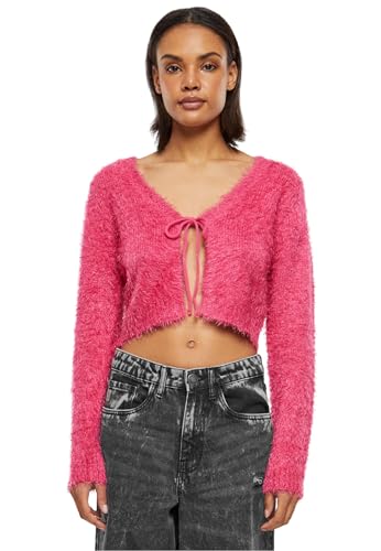 (-34%) Urban Classics Damen Strickjacke Ladies Tied Cropped Feather Cardigan hibiskuspink XL