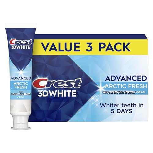 Crest 3D White Advanced Teeth Whitening Toothpaste, Arctic Fresh, 3.3 oz, Pack of 3