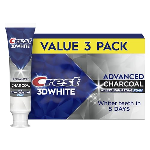 Crest 3D White Advanced Charcoal Teeth Whitening Toothpaste with Fluoride, 3.3 oz, Pack of 3