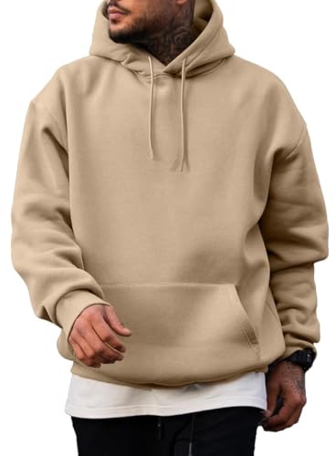 JMIERR Mens Lightweight Cotton Essential Hoodies Winter Casual 1/4 Sweatshirts Loose Fit Drawstring Pullover Shrits Sweater, US40(M), Khaki
