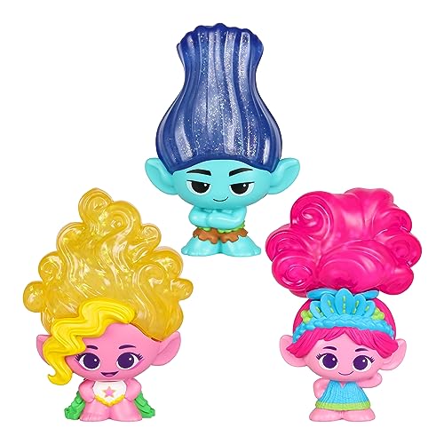 Trolls Les 3 DreamWorks Poupées aux Cheveux pailletés, Souples et élastiques - Stretchy Hair Poppy