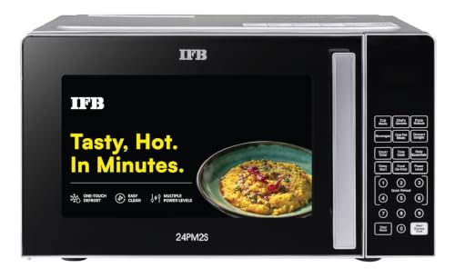 IFB 24L Solo Microwave Oven with 69 Auto Cook Menus (24PM2S, Silver, Mug Recipes, Steam Clean, Auto Reheat, Preset Timer, Power Save, Child Safety Loc