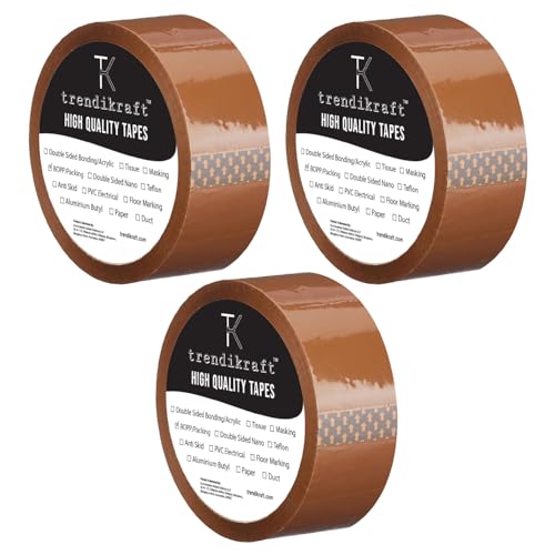 1 inch X 65 meter Pack of 3 Brown BOPP Packing Cello Tape with Durable Materials Self Adhesive Heavy Duty Tep Roll Ideal for Packaging Box