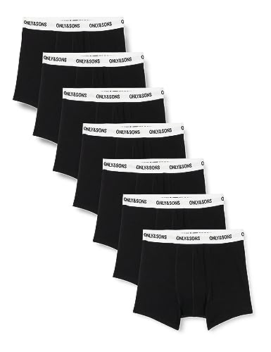 (-39%) ONLY & SONS Herren Onsfitz Solid Black Trunk 7-Pack Noos Boxershorts, Black/Detail:White Waist Black Logo, XS EU
