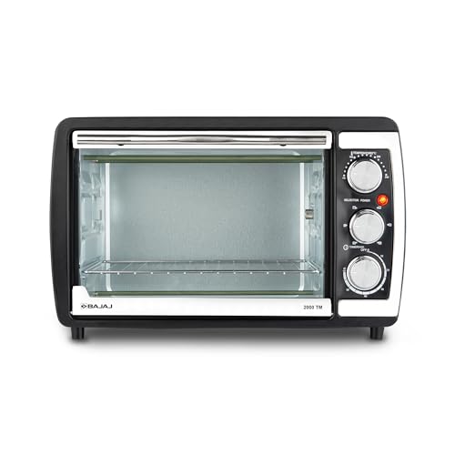 Bajaj 2000TM 20Ltr Oven Toaster Griller (20L OTG) | 1400 Watts Oven For Kitchen | Grilling, Baking, Toasting & Rotisserie | Transparent Glass Door | T