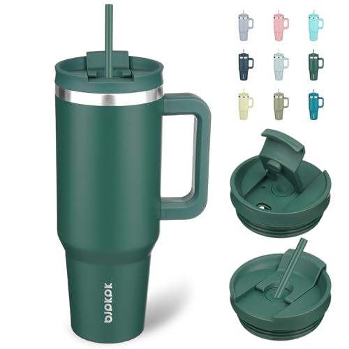 🔥 STARKER PREIS (-40%) BJPKPK 1200 ml Isolierter Edelstahl-Becher mit Griff Deckel und Strohhalm