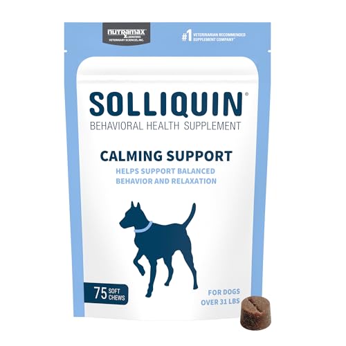 Nutramax Solliquin Calming Behavioral Health Supplement for Large Dogs - with L-Theanine, Magnolia/Phellodendron, and Whey Protein Concentrate, 75 Soft Chews