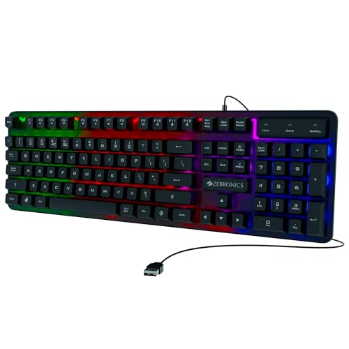 Zebronics Transformer K1 Premium Gaming Keyboard with 104 Keys, 1.7m Cable, Laser Keycaps, Multi Color LED Modes, Integrated Multimedia Keys, All Keys