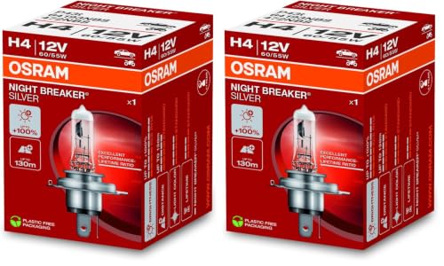 (-20%) Osram Night Breaker Silver H4, +100% mehr Helligkeit, Halogen-Scheinwerferlampe, 64193NBS, 12V Pkw, Faltschachtel (1 Lampe) (Packung mit 2)