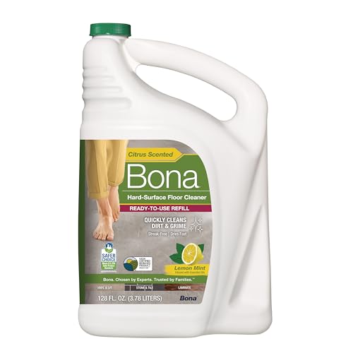 Bona Multi-Surface Floor Cleaner Refill - 128 fl oz - Lemon Mint - Residue-Free Floor Cleaning Solution refill for Spray Mop and Spray Bottles - For Use on Stone, Tile, Laminate, and Vinyl Floors