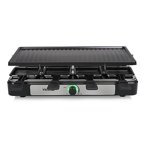 (-32%) Tristar Raclette – 8 Personen – Kochfläche 42 x 23 cm – Einstellbarer Thermostat mit Lichtring – 1400 W – Schwarz – RA-2746