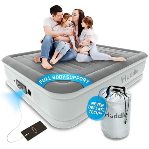 Huddle Luxury Air Bed with Patented Dual Pump SlumberGuard™ Premium Technology | Self-Inflation and Anti-Deflate Airbed Tech | Comfort In...