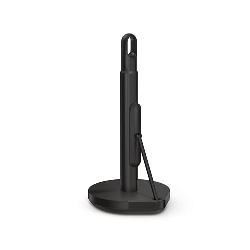 simplehuman Tension Arm Standing Paper Towel Holder, Heavy-Duty, Easy One-Handed Tear, Kitchen Countertop, Black Stainless Steel