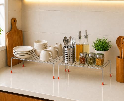 Stainless Steel Under Cabinet Kitchen Dish Rack Expandable Storage Floating Shelves For Kitchen Multipurpose Organizer Extend Up To 580 Mm With Anti-R