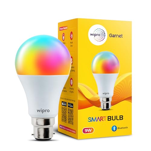 wipro 9W Bluetooth Enabled Smart Bulb B22 | 16 million Colours | White Tunable (Warm, Neutral & Cool White) | Dimmable | App-Control | Music Sync | Sc